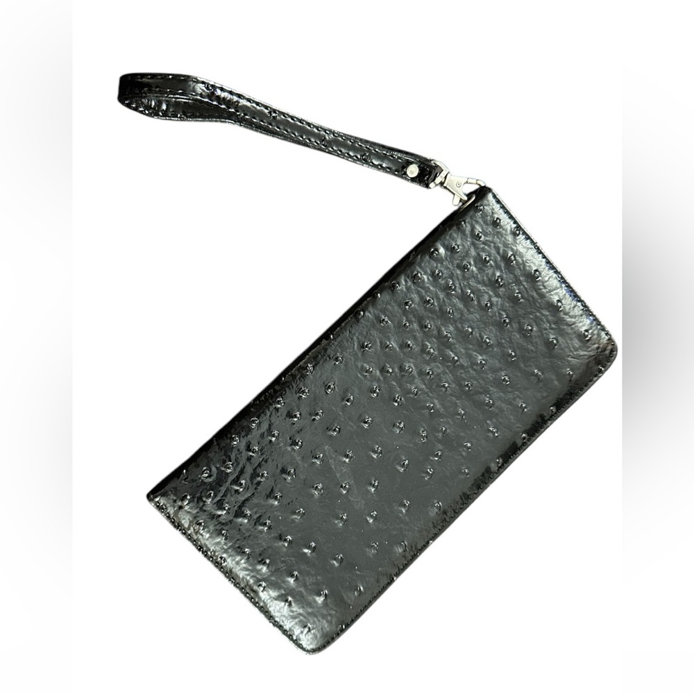 Black Ostrich Patten Leather Clutch Wallet